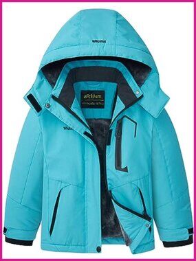 Girls Waterproof Ski Jacket Windproof Hooded Winter Coat Fleece Lined